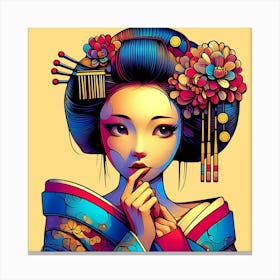 Young Comic Geisha With Toughtful Gesture Color Illustration Leinwandbilder