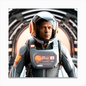 The Image Depicts A Alpha Male In A Stronger Futuristic Flying Suit With A Digital Music Streaming Display 2 Canvas Print