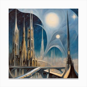 Futuristic City At Midnight Canvas Print