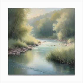 A romantic painting of a river, with soft, ethereal brushstrokes and a dreamy color scheme, evoking a sense of nostalgia and longing. 1 Canvas Print