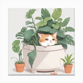 Cat In Pot Canvas Print