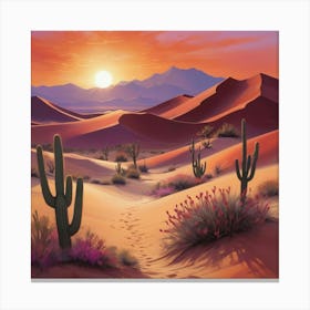 Desert Sunset Paintings Art Print 2 Canvas Print