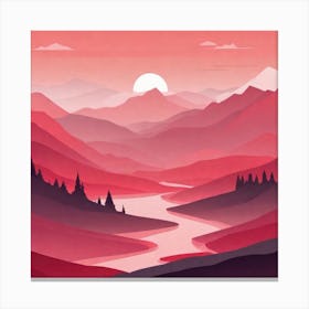 Misty mountains background in red tone 23 Canvas Print