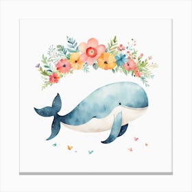 Floral Baby Whale Nursery Illustration (25) Canvas Print