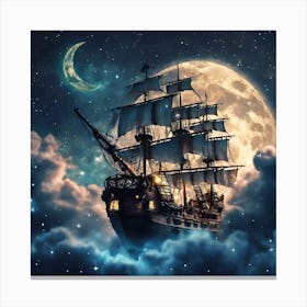 Ship In The Moonlight Canvas Print