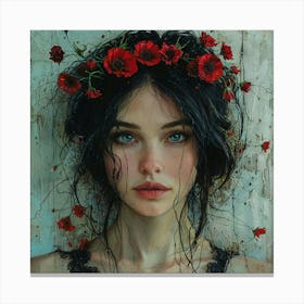 Woman With Flowers On Her Head Canvas Print