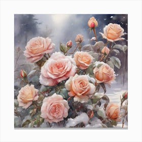 Roses covered with snow Canvas Print