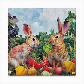 Kitsch Rabbits Surrounded By Vegetables Canvas Print