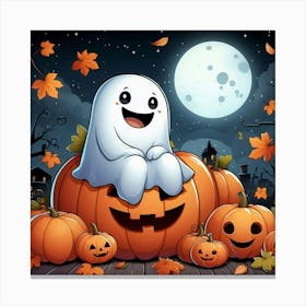 Ghost In Pumpkins Canvas Print