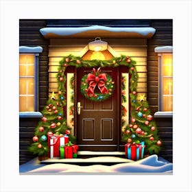 Christmas Decoration On Home Door (38) Canvas Print