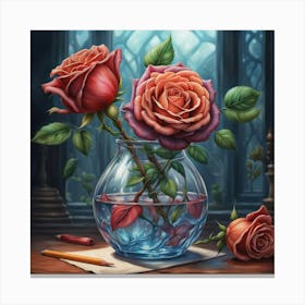 Roses In A Vase 2 Canvas Print