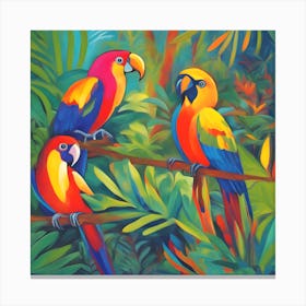Parrots In The Jungle Fauvism Tropical Birds in the Jungle Canvas Print