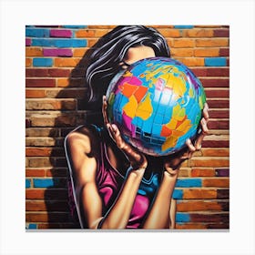 Girl Holding A Globe Canvas Print