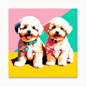 'Bichon Frise Pups' , This Contemporary art brings POP Art and Flat Vector Art Together, Colorful, Home Decor, Kids Room Decor, Animal Art, Puppy Bank - 36th Canvas Print