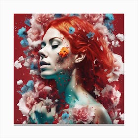 Red Haired Woman With Flowers Canvas Print