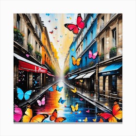 Paris Street With Butterflies Canvas Print