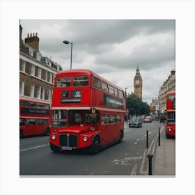 Red Double Decker Buses In London Canvas Print