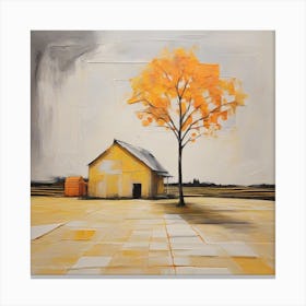 Little Farm and a Yellow tree Canvas Print