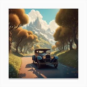 Vintage Car On The Road Canvas Print