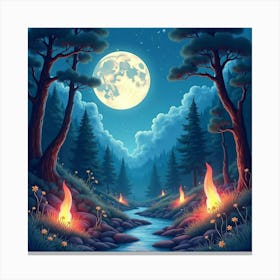 A Watercolor Moonlit Alien Forest With Strange Glowing Plants And Stars 1 Canvas Print