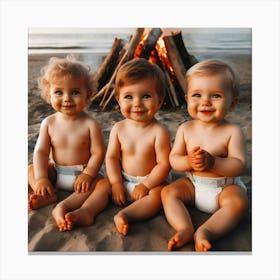 Three Baby Boys On The Beach Canvas Print