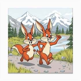 Two Foxes Running Canvas Print