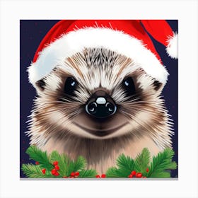 Hedgehog In Santa Hat Canvas Print