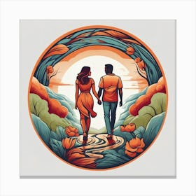 Couple Walking In The Woods Canvas Print