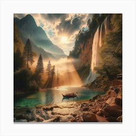 Waterfall In The Mountains 6 Canvas Print