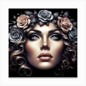 Portrait Of A Woman With Flowers 15 Canvas Print