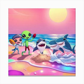 Aliens On The Beach Canvas Print