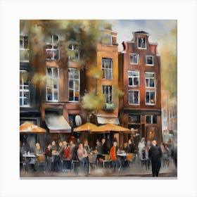 Amsterdam cafes, winter season, winter oil colors, pedestrians in the street, winter clothes, rain falling, Amsterdam print, Netherlands print, travel gift, Netherlands poster.12 7 Canvas Print