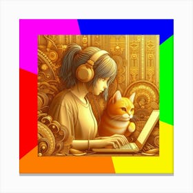 Girl With A Cat Canvas Print