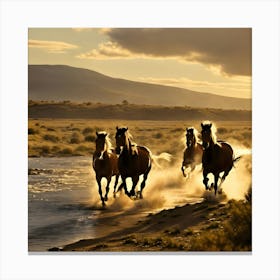 Horses Running By The River 1 Canvas Print