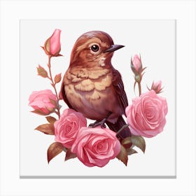 Bird On Roses 2 Canvas Print