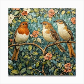 Three Birds On A Branch Art 4 Canvas Print