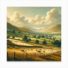 Sheep Grazing In A Field Canvas Print