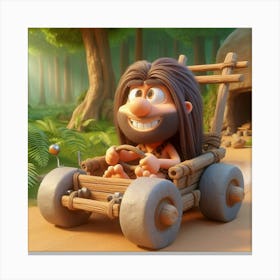 Caveman In A Car 2 Canvas Print