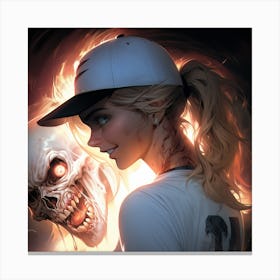 Girl In A Baseball Cap and skull Canvas Print