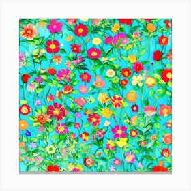 Flowers On A Blue Background Canvas Print