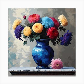 Traditional Still Life with Colourful Chrysanthemums Canvas Print