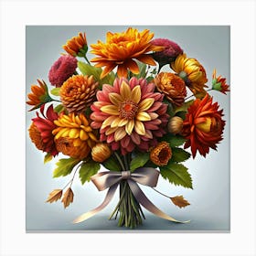 Bouquet Of Autumn Flowers With A Silver Ribbon Canvas Print