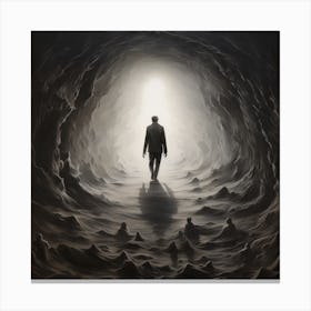 Man Walking Through A Dark Tunnel Canvas Print