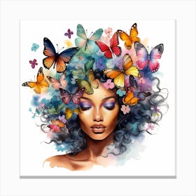 Maraclemente Black Woman Watercolors With Colorful Flowers And 2 Canvas Print