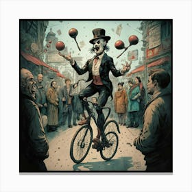 Clown On A Bicycle Canvas Print
