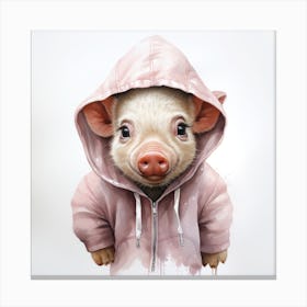 Watercolour Cartoon Pig In A Hoodie 1 Canvas Print