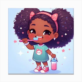 Little Black Girl Brushing Her Teeth Canvas Print