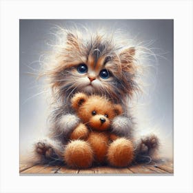 Kitten With Teddy Bear Canvas Print