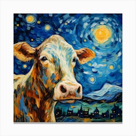 Cow Under The Stars, Vincent Van Gogh Inspired Canvas Print