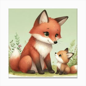 Fox And Cub Canvas Print